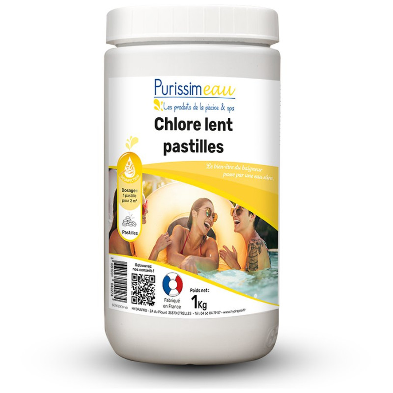 Pastilles de chlore lent 20 g pour petits volumes - boîte de 1 kg