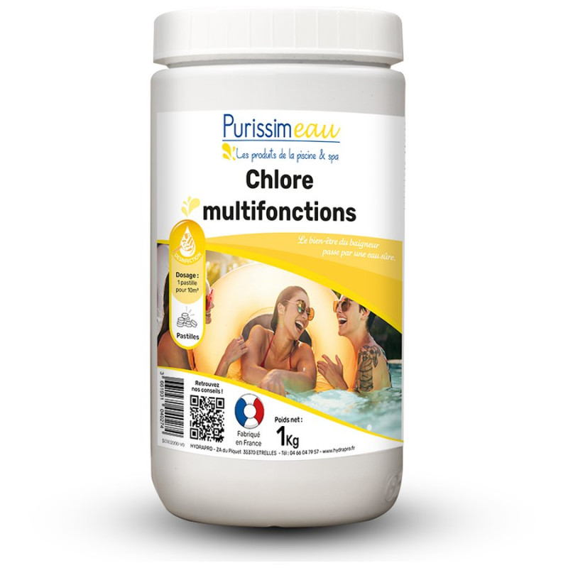 Pastilles multifonctions 4 actions 20 g pour piscine - boîte de 1 kg