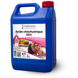 Solution d'acide chlorhydrique 33 % pour correction du pH et détartrage de piscine - bidon de 5 L