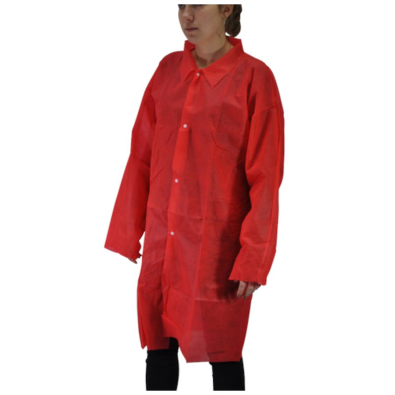 Blouse rouge pour visiteurs en non-tissé 30 g à pressions, 50 pièces