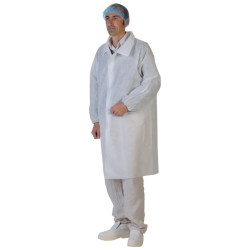 Vêtement de protection jetable : blouse blanche 40 g à pressions, 50 pièces