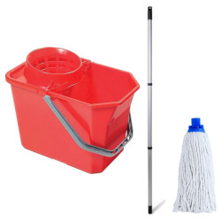Ensemble de lavage des sols : seau 12 L, frange espagnole et manche démontable