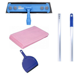 Ensemble de balayage humide 40 cm : semelle mousse, gazes, manche et pelle