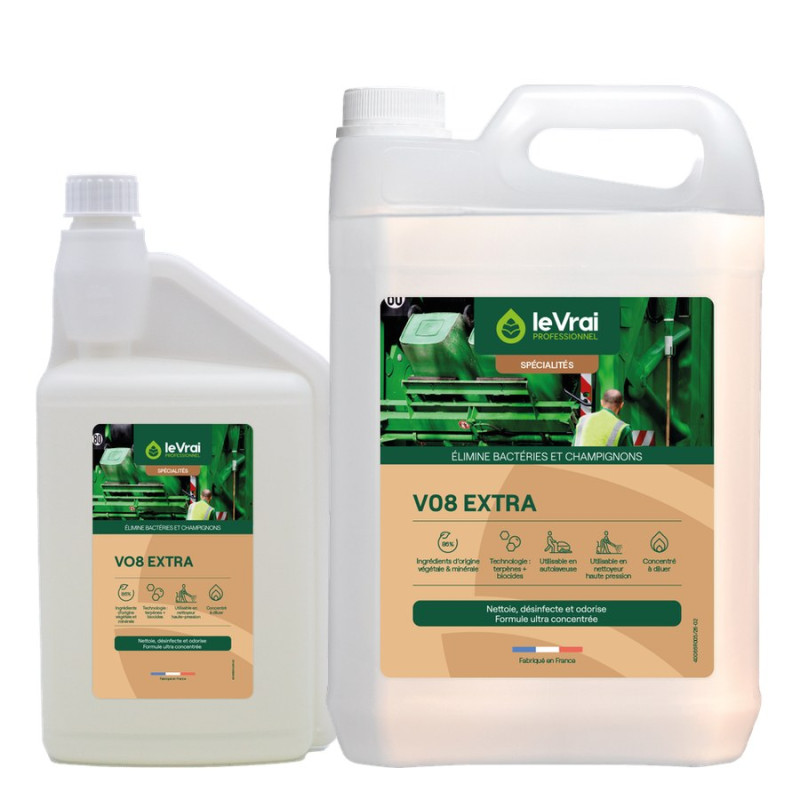 Nettoyant Désinfectant Concentré VO8 Extra pour Vide Ordures, Parfum Pin des Landes - 5L