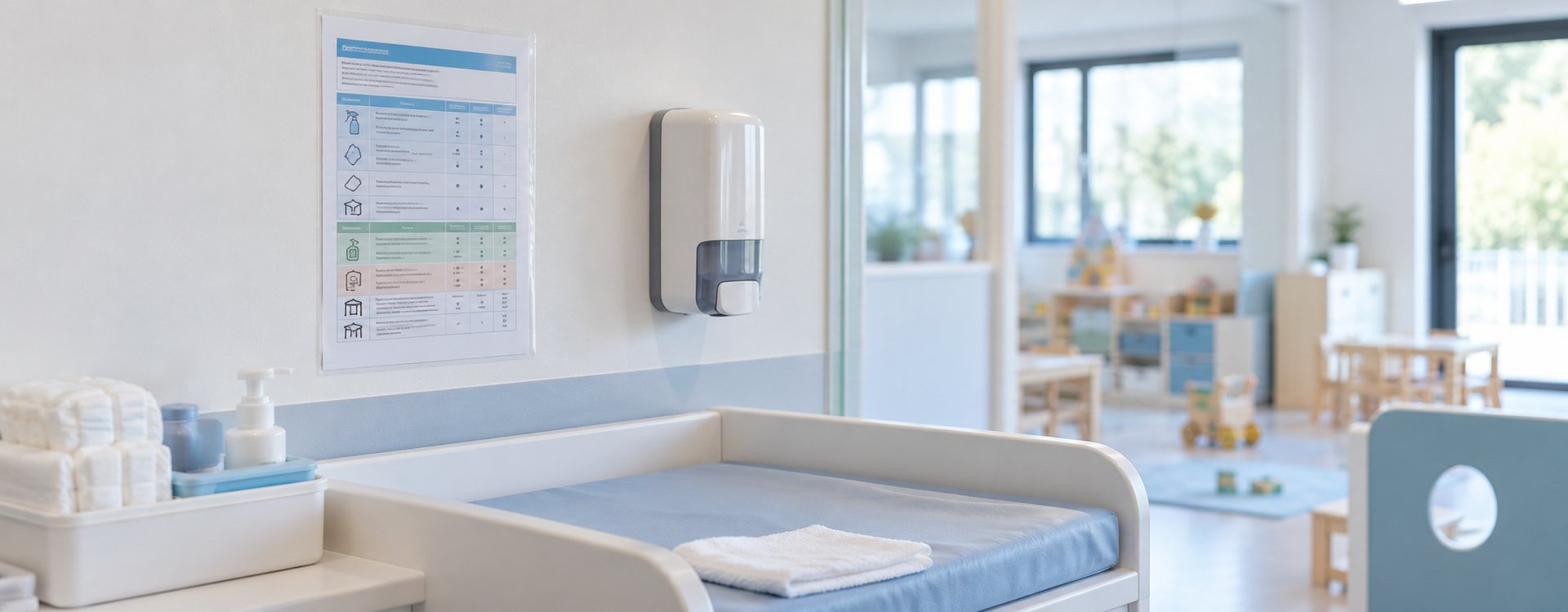 Protocole de nettoyage en crèche : la fiche, pièce par pièce